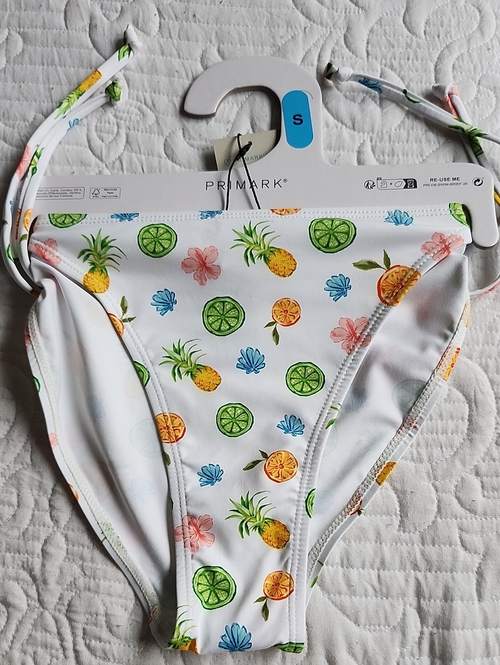 Primark White Bikini Bottoms with Pineapple & Citrus Print